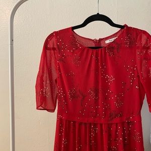 Madewell// red windpoppy ruffle midi dress